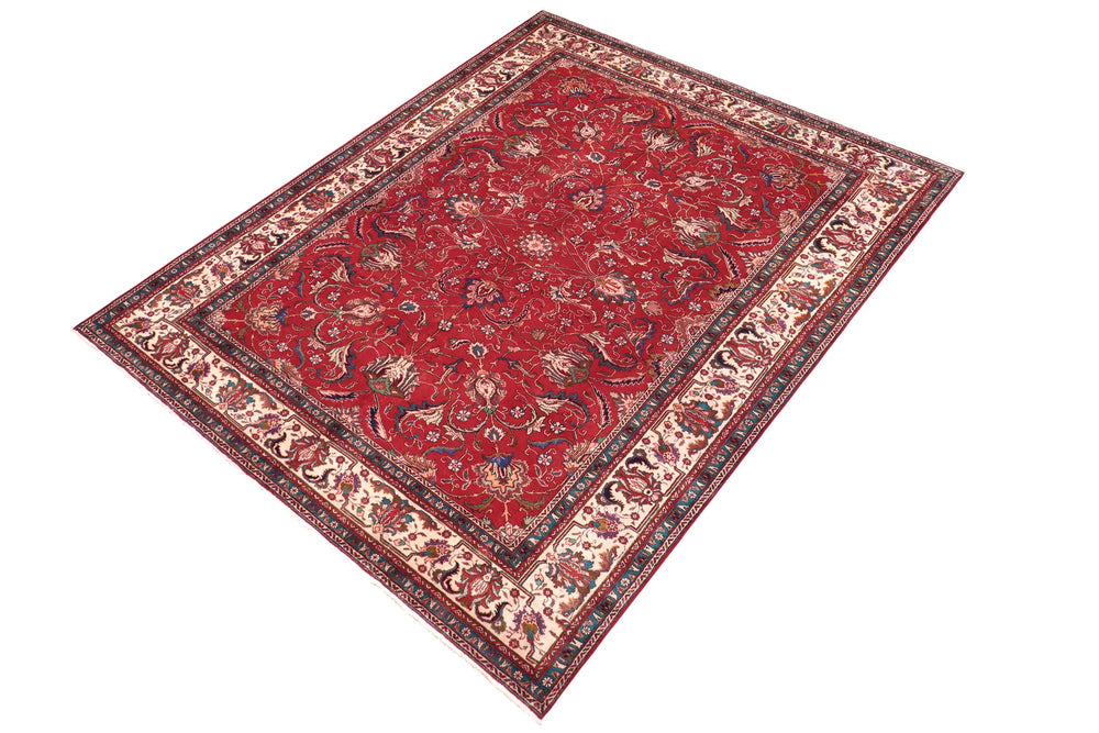 handmade Vintage Tabriz Red Beige Hand Knotted RECTANGLE 100% WOOL area rug 9' x 12'