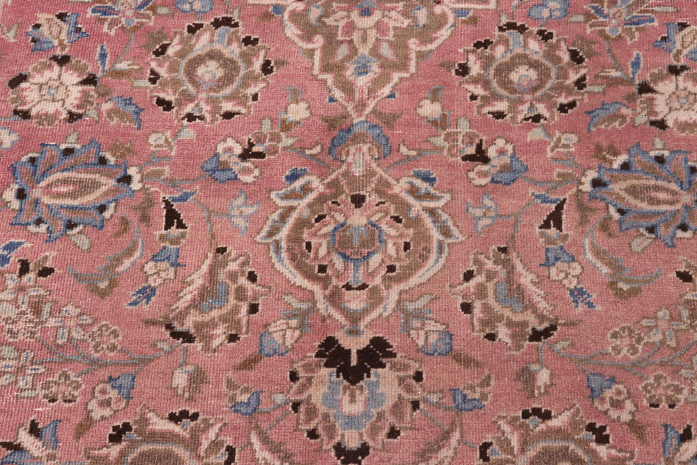 handmade Vintage Kashan Pink Brown Hand Knotted RECTANGLE 100% WOOL area rug 8' x 12'
