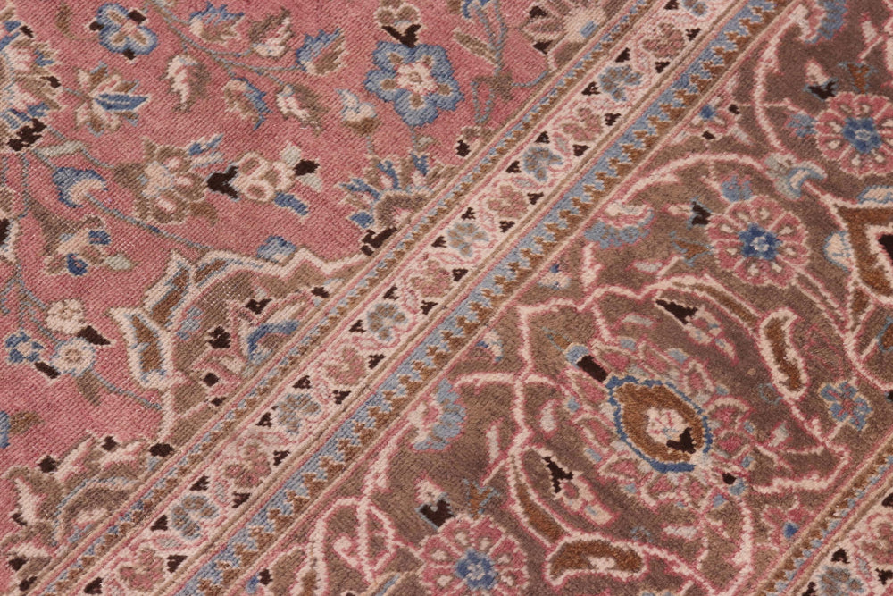 handmade Vintage Kashan Pink Brown Hand Knotted RECTANGLE 100% WOOL area rug 8' x 12'