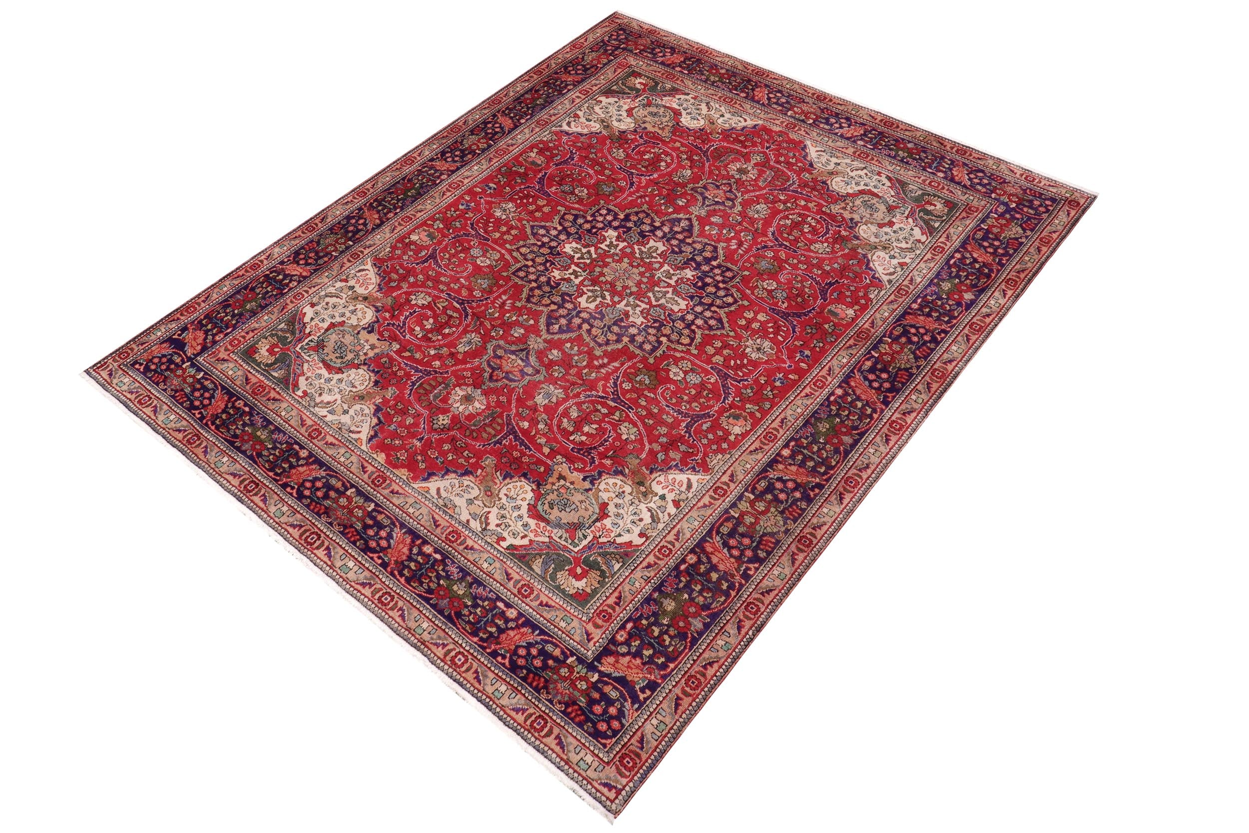handmade Vintage Bakhtiari Red Purple Hand Knotted RECTANGLE 100% WOOL area rug 9' x 11'