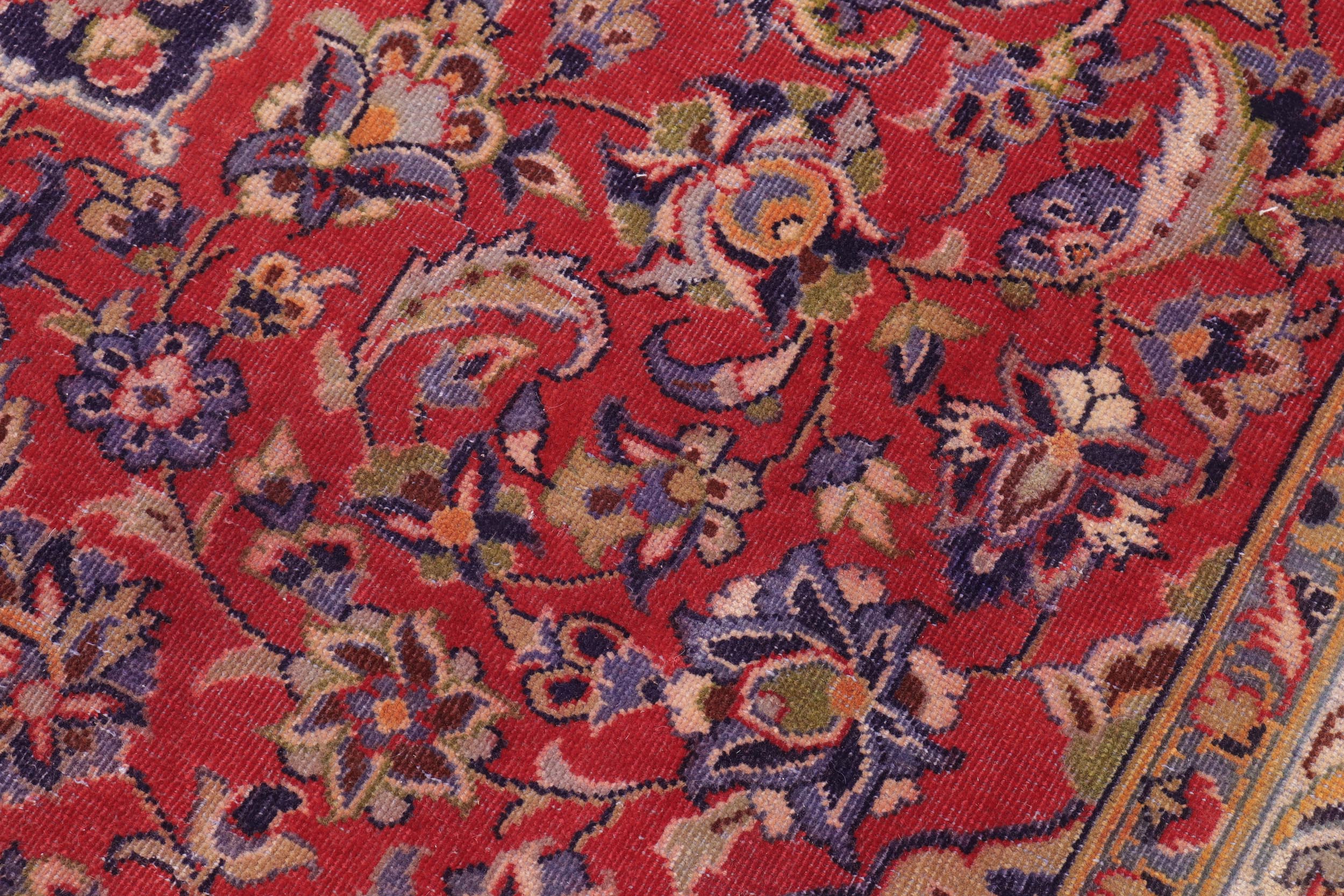 handmade Vintage Kashan Red Blue Hand Knotted RECTANGLE 100% WOOL area rug 10' x 14'