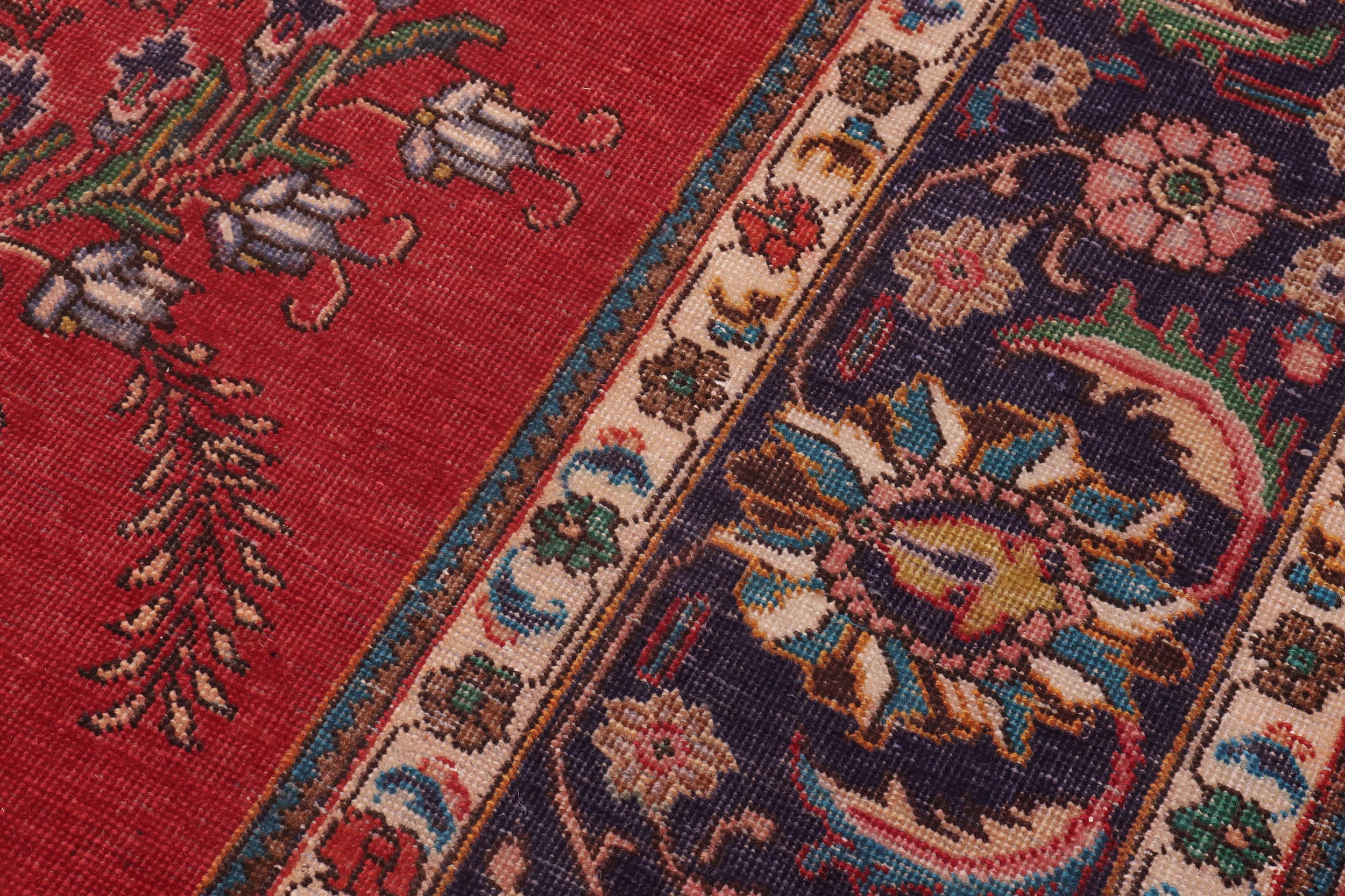 handmade Vintage Tabriz Red Purple Hand Knotted RECTANGLE 100% WOOL area rug 10' x 13'
