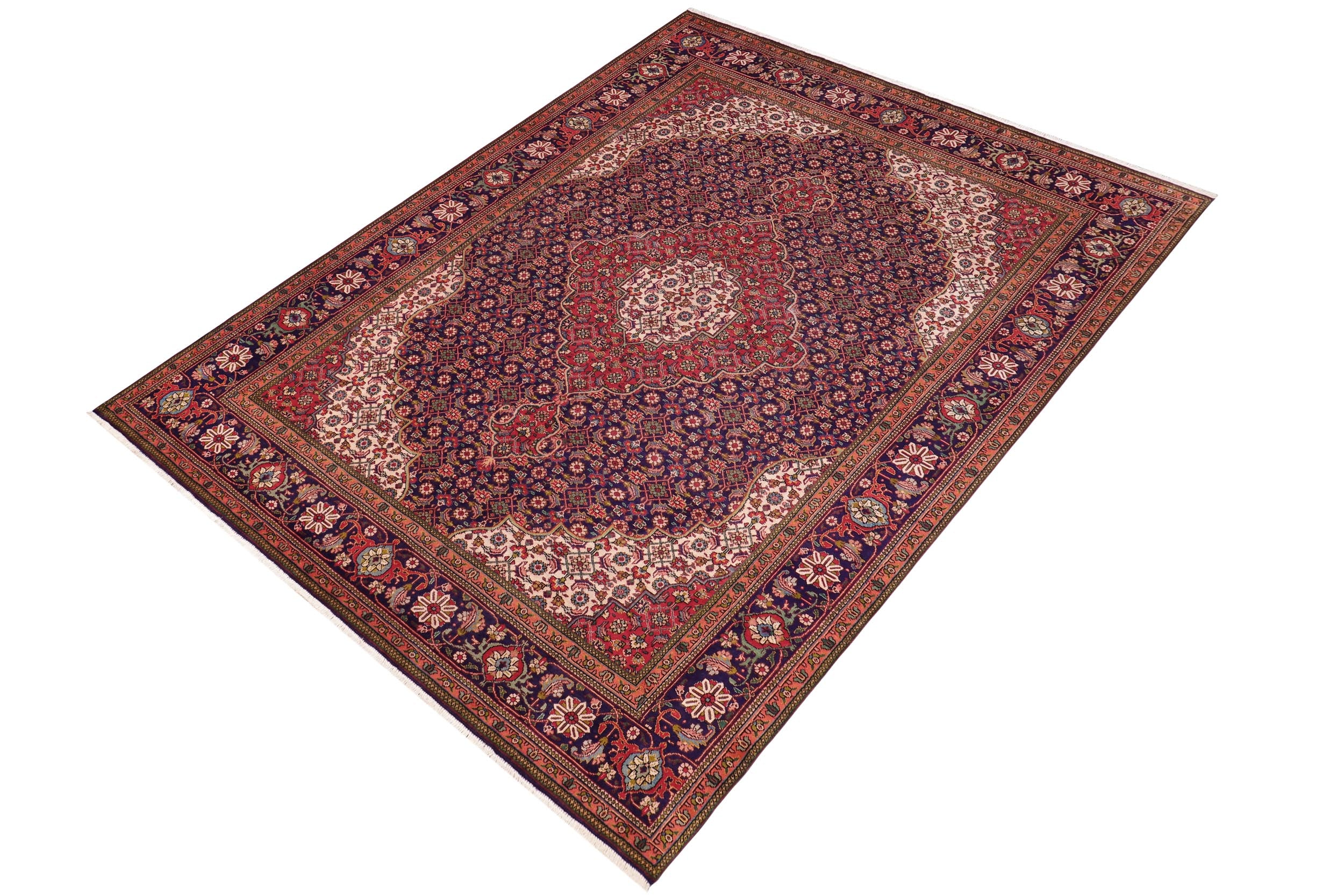 handmade Vintage Tabriz Mahi Blue Red Hand Knotted RECTANGLE 100% WOOL area rug 10' x 12'