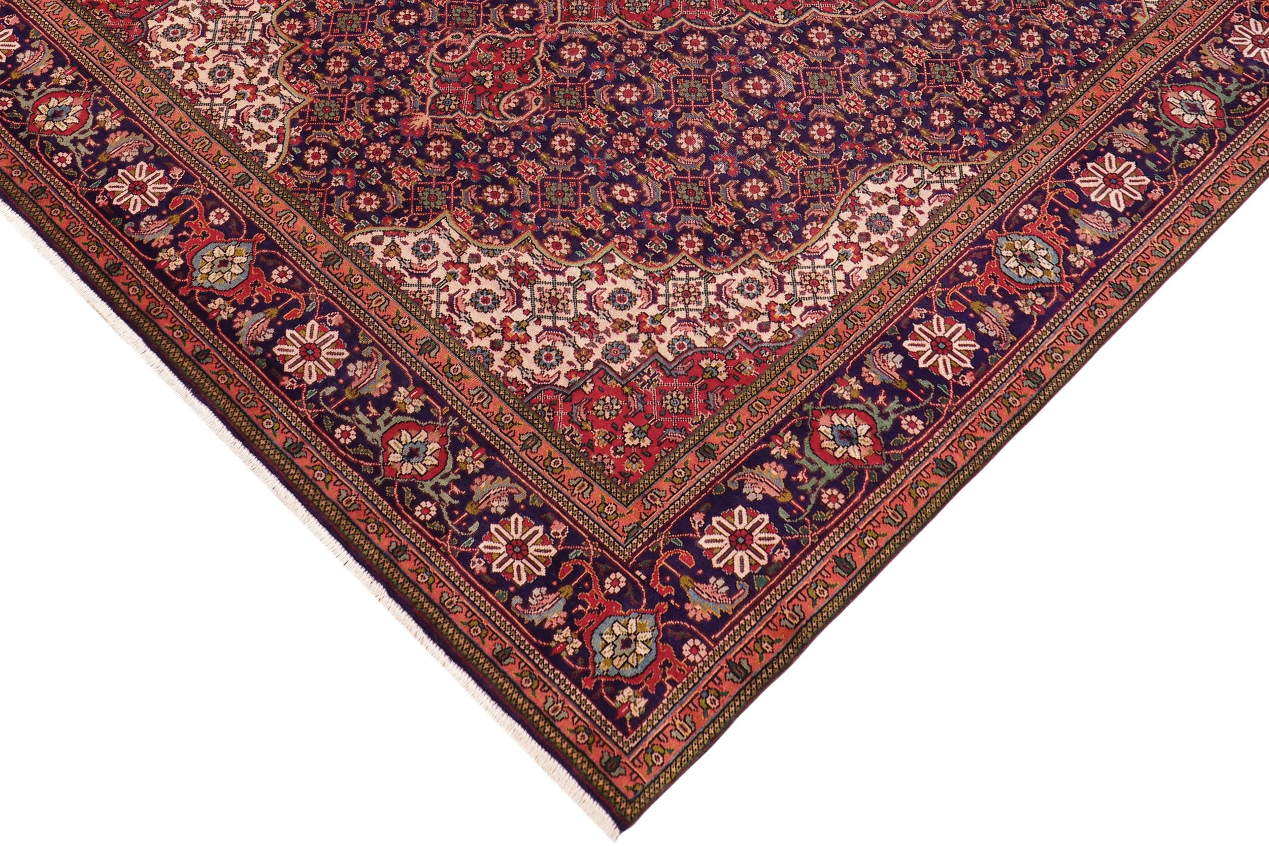 handmade Vintage Tabriz Mahi Blue Red Hand Knotted RECTANGLE 100% WOOL area rug 10' x 12'