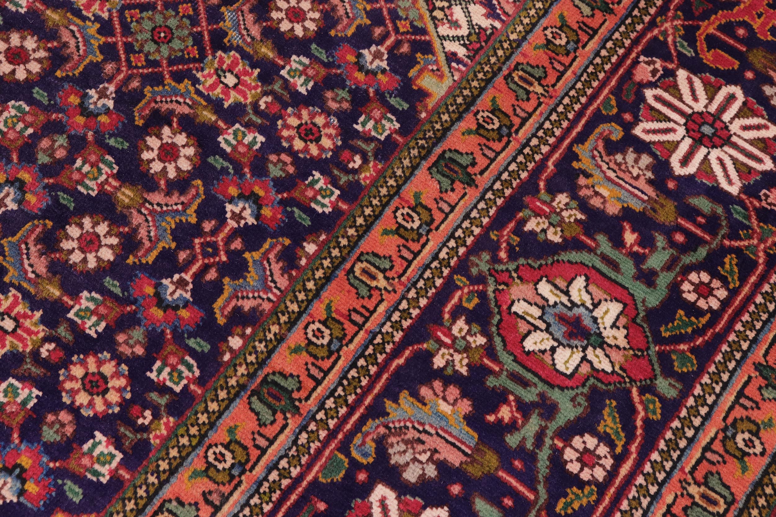 handmade Vintage Tabriz Mahi Blue Red Hand Knotted RECTANGLE 100% WOOL area rug 10' x 12'