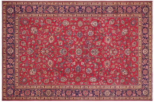 handmade Transitional Kashan Red Blue Hand Knotted RECTANGLE 100% WOOL area rug 9' x 13'