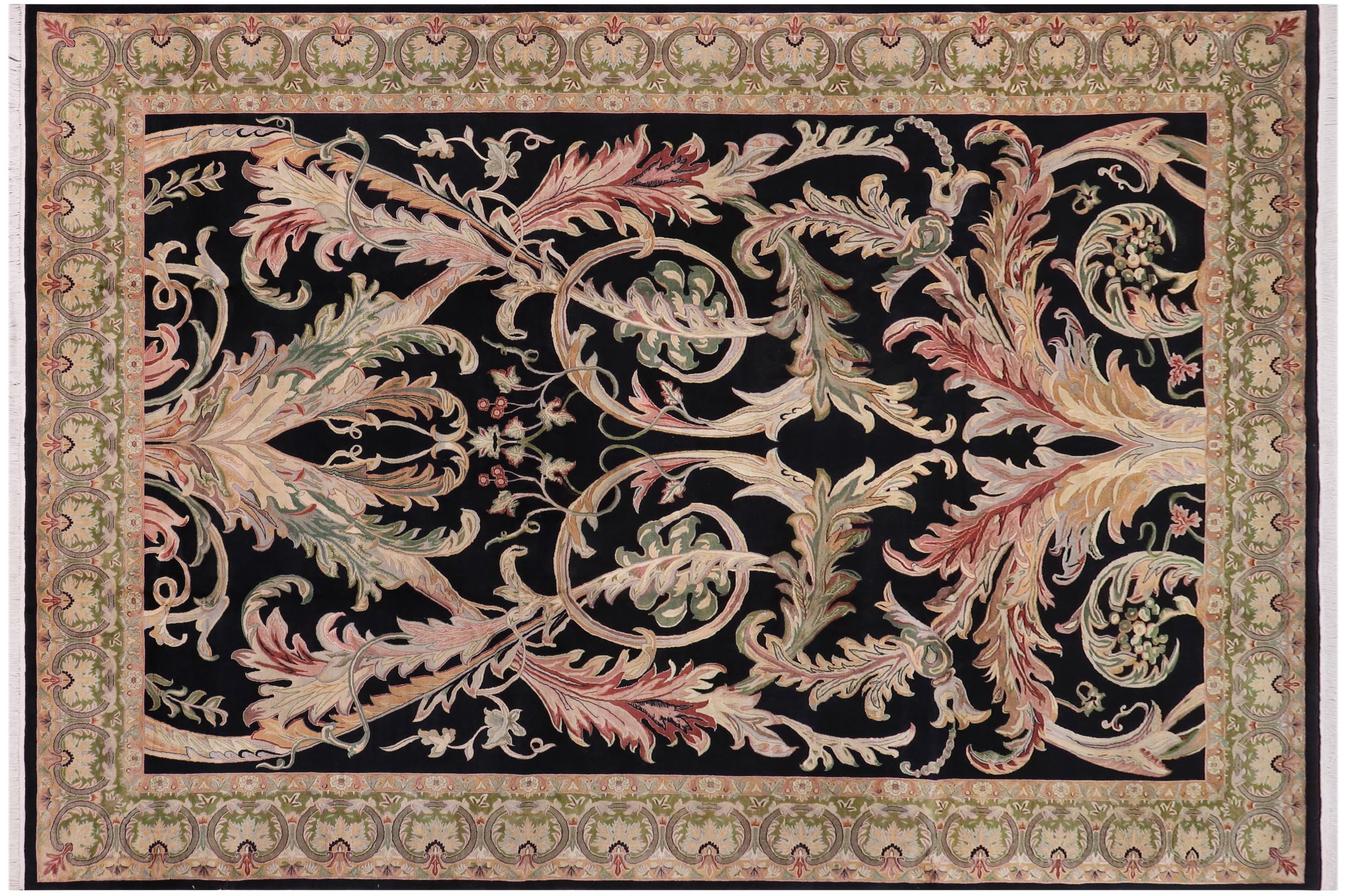 handmade Traditional Bhati Black Green Hand Knotted RECTANGLE 100% WOOL area rug 10x14