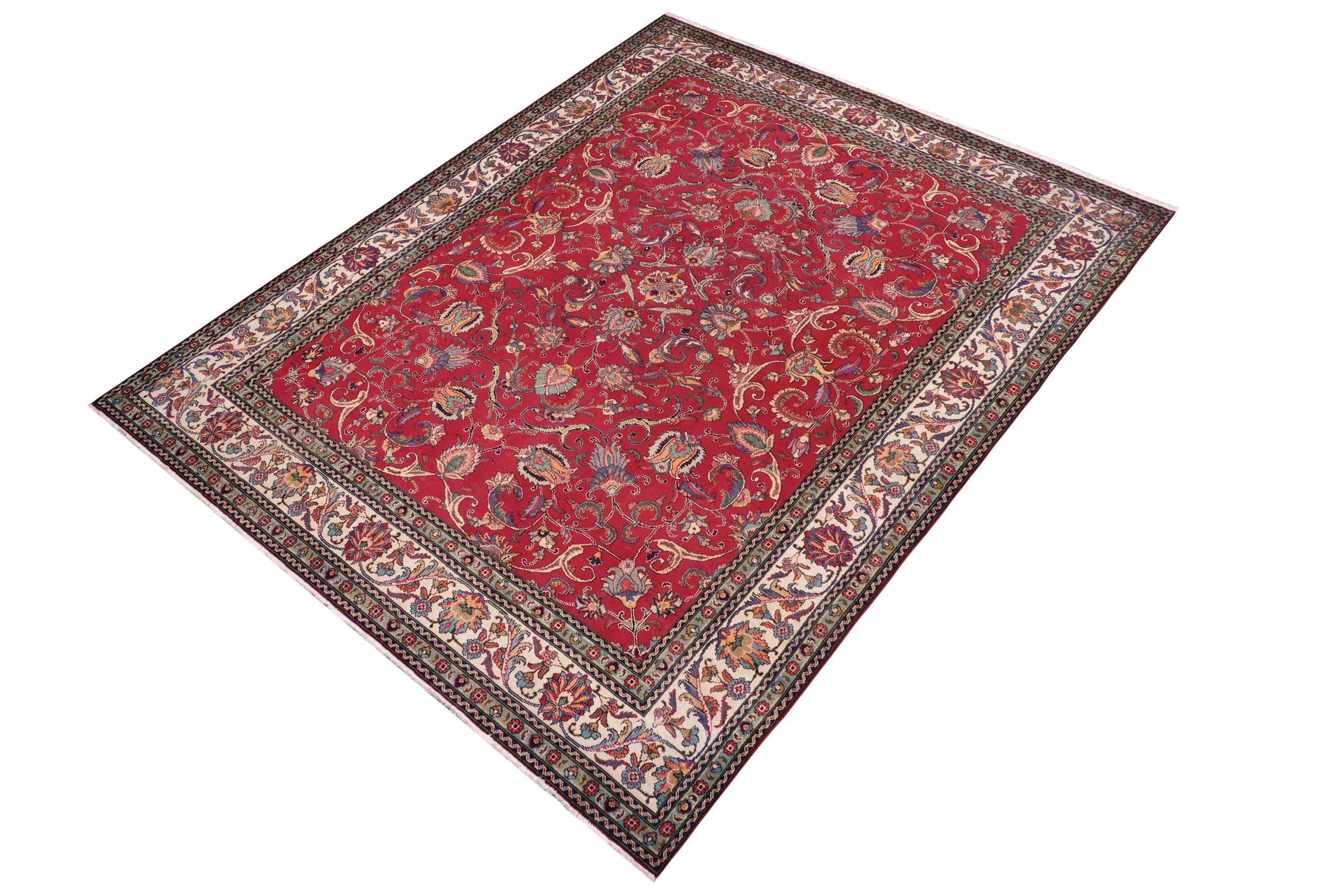 handmade Vintage Tabriz Red Beige Hand Knotted RECTANGLE 100% WOOL area rug 10' x 13'