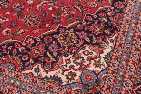 handmade Vintage Kashan Red Blue Hand Knotted RECTANGLE 100% WOOL area rug 9' x 13'