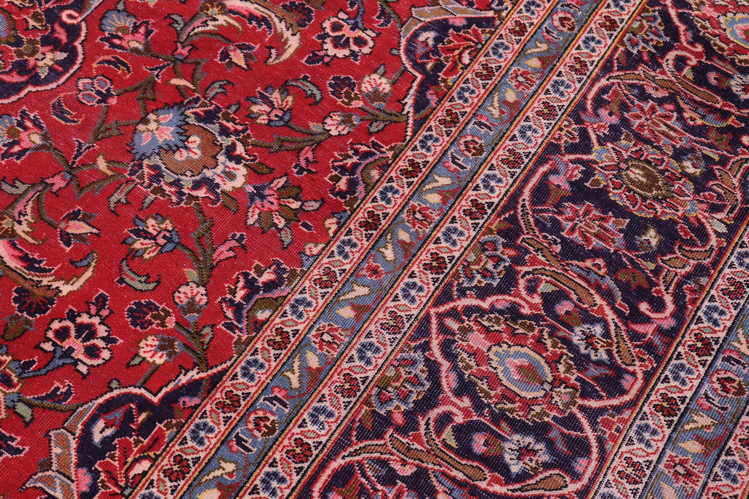 handmade Vintage Kashan Red Blue Hand Knotted RECTANGLE 100% WOOL area rug 9' x 13'