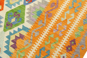 handmade Geometric Kilim Beige Orange Hand-Woven RECTANGLE 100% WOOL area rug 8 x 10