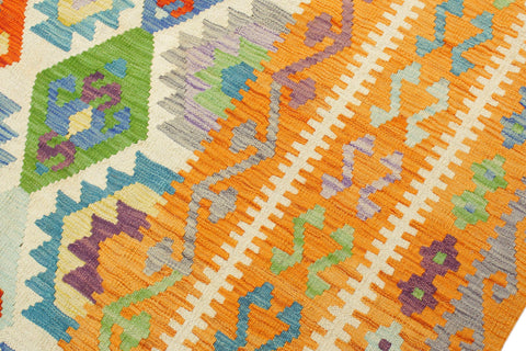 handmade Geometric Kilim Beige Orange Hand-Woven RECTANGLE 100% WOOL area rug 8 x 10