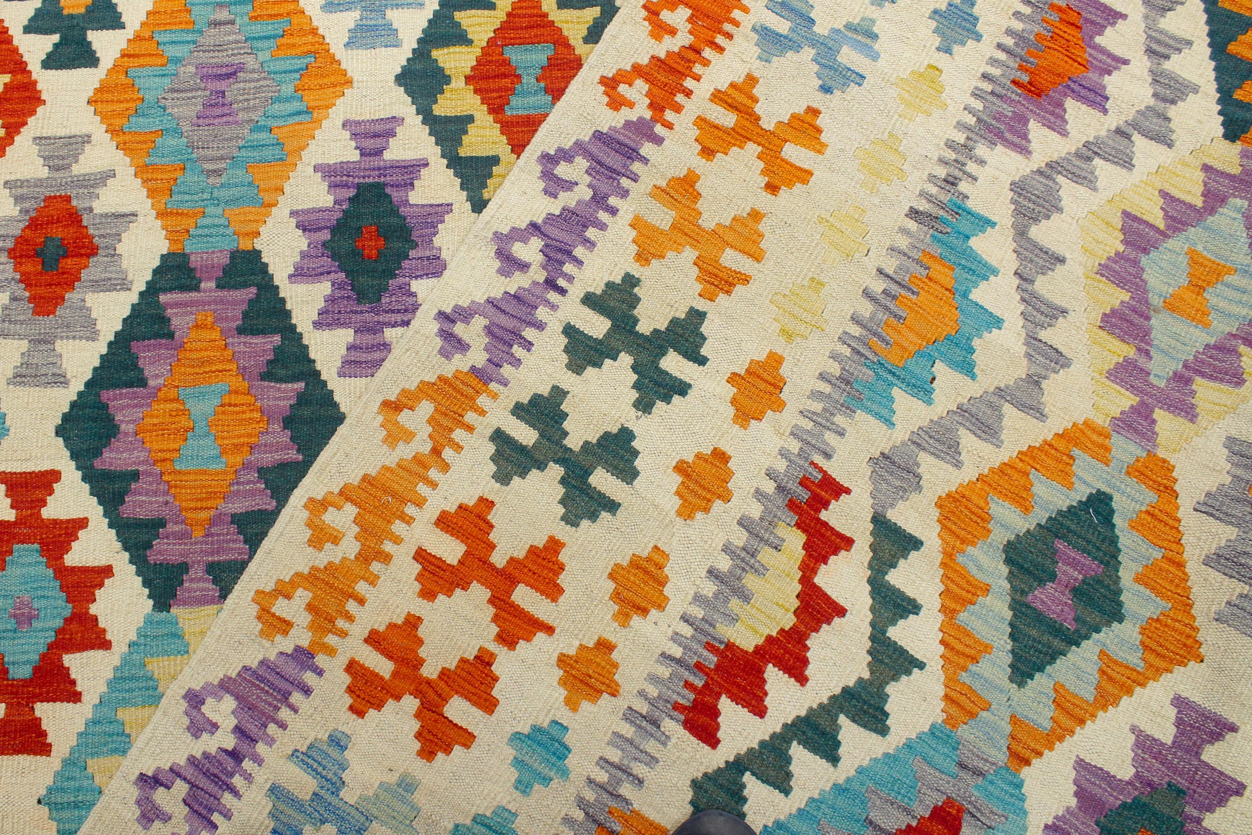 handmade Geometric Kilim Beige Rust Hand-Woven RECTANGLE 100% WOOL area rug 8 x 10
