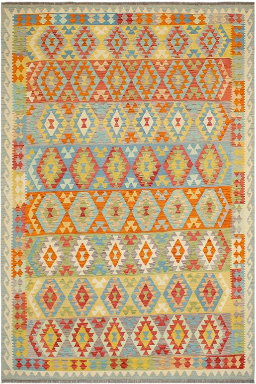 Flat Weave Kilim Antique Navaho Vintage handmade Geometric Kilim Blue Rust Hand-Woven Rectangle 100% Wool Area Rug 8x10 