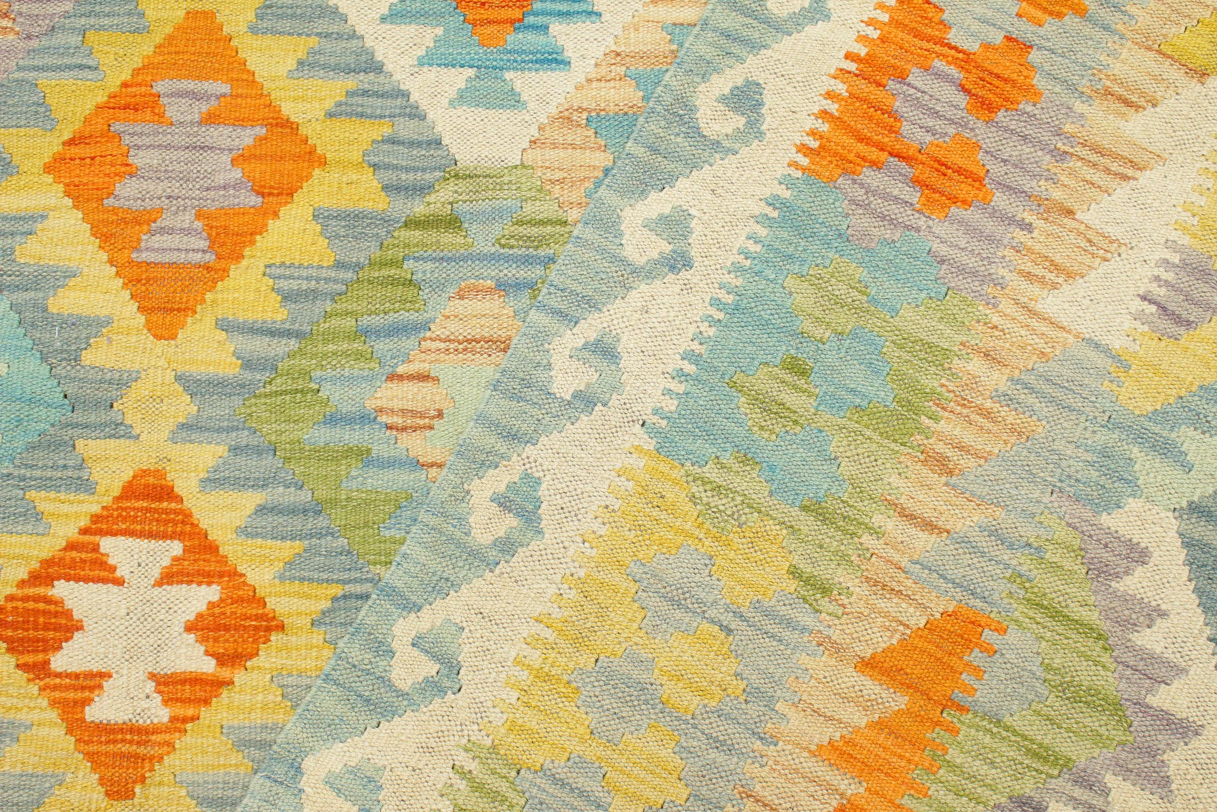 handmade Geometric Kilim Blue Rust Hand-Woven RECTANGLE 100% WOOL area rug 9 x 12