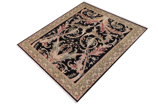 handmade Traditional Bhati Black Green Hand Knotted RECTANGLE 100% WOOL area rug 10x14