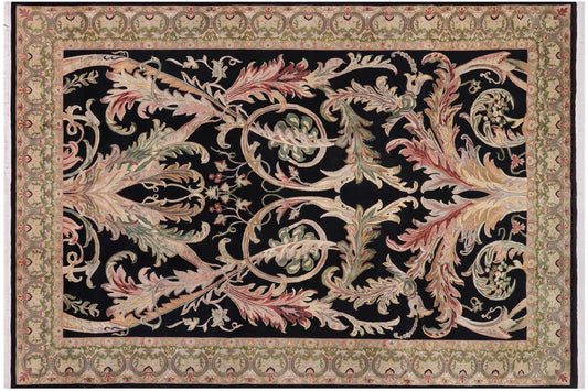 handmade Traditional Bhati Black Green Hand Knotted RECTANGLE 100% WOOL area rug 10x14