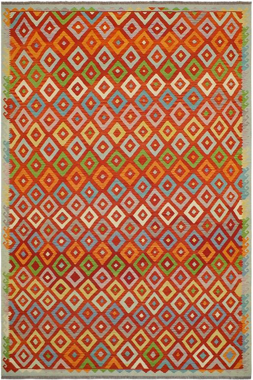 Flat Weave Kilim Antique Navaho Vintage handmade Modern Kilim Rust Blue Hand-Woven Rectangle 100% Wool Area Rug 8x11 