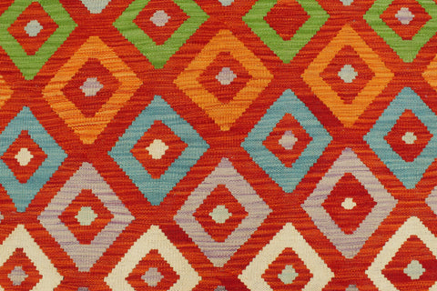 handmade Modern Kilim Rust Blue Hand-Woven RECTANGLE 100% WOOL area rug 8x11