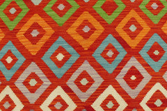 Flat Weave Kilim Antique Navaho Vintage handmade Modern Kilim Rust Blue Hand-Woven Rectangle 100% Wool Area Rug 8x11 