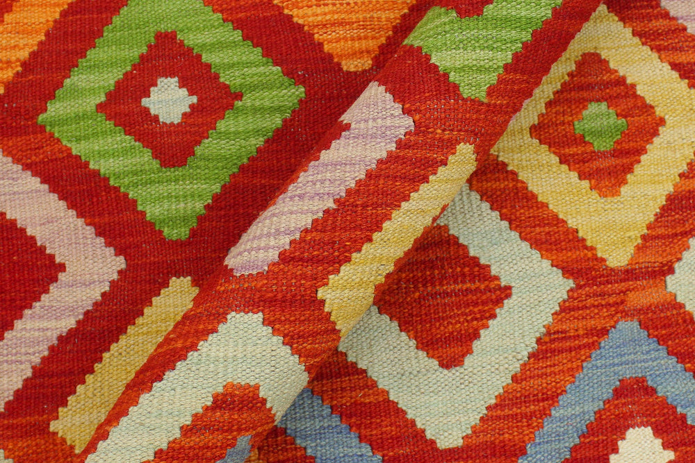 handmade Modern Kilim Rust Blue Hand-Woven RECTANGLE 100% WOOL area rug 8x11