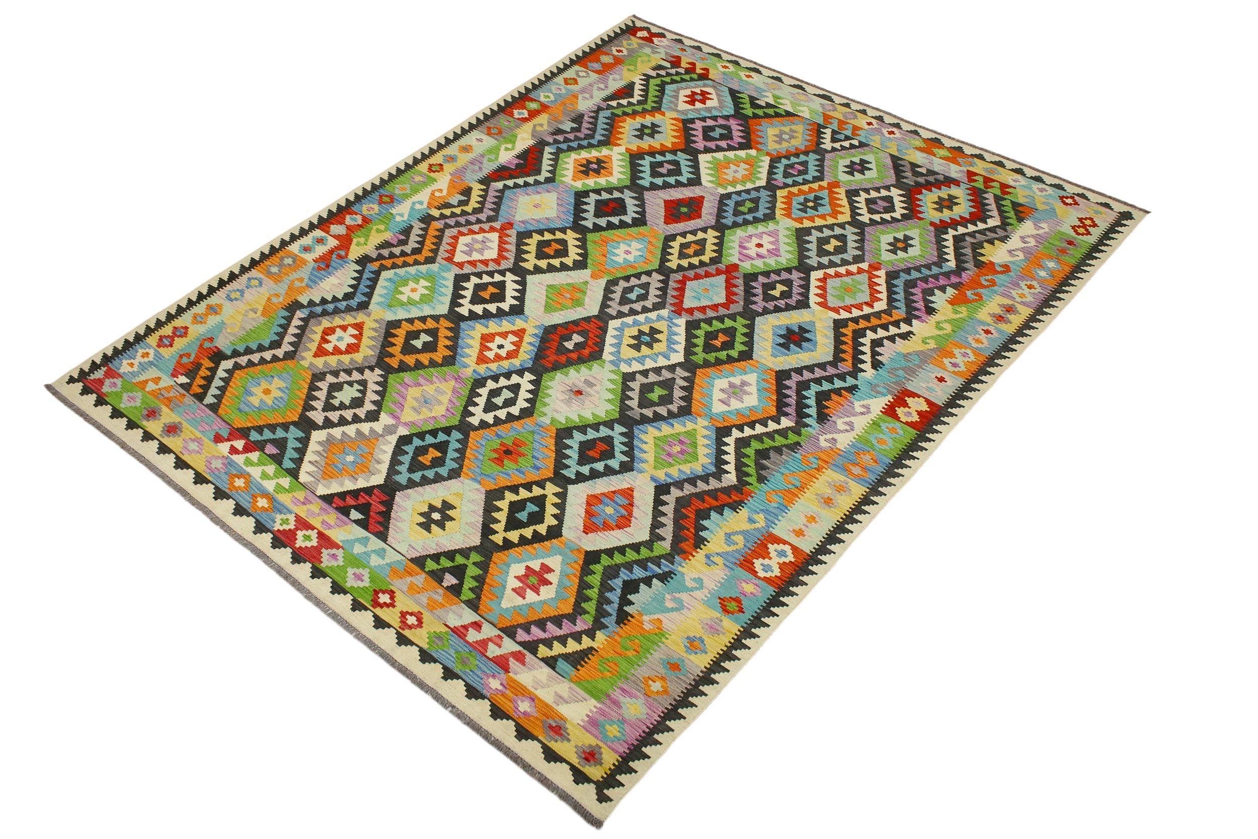 handmade Geometric Kilim Black Rust Hand-Woven RECTANGLE 100% WOOL area rug 8 x 11