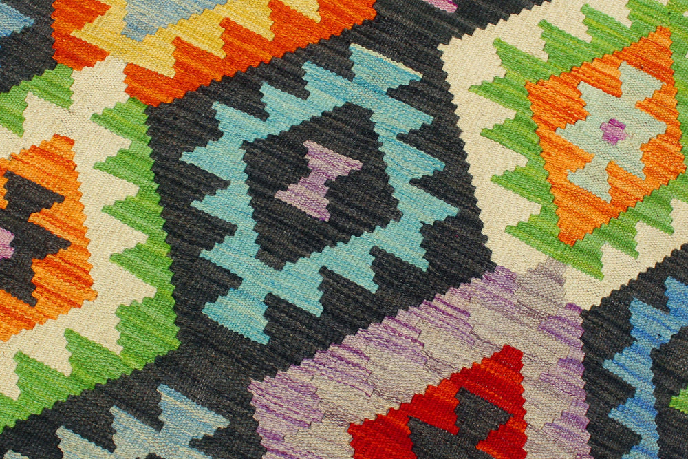 handmade Geometric Kilim Black Rust Hand-Woven RECTANGLE 100% WOOL area rug 8 x 11
