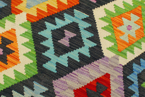 handmade Geometric Kilim Black Rust Hand-Woven RECTANGLE 100% WOOL area rug 8 x 11