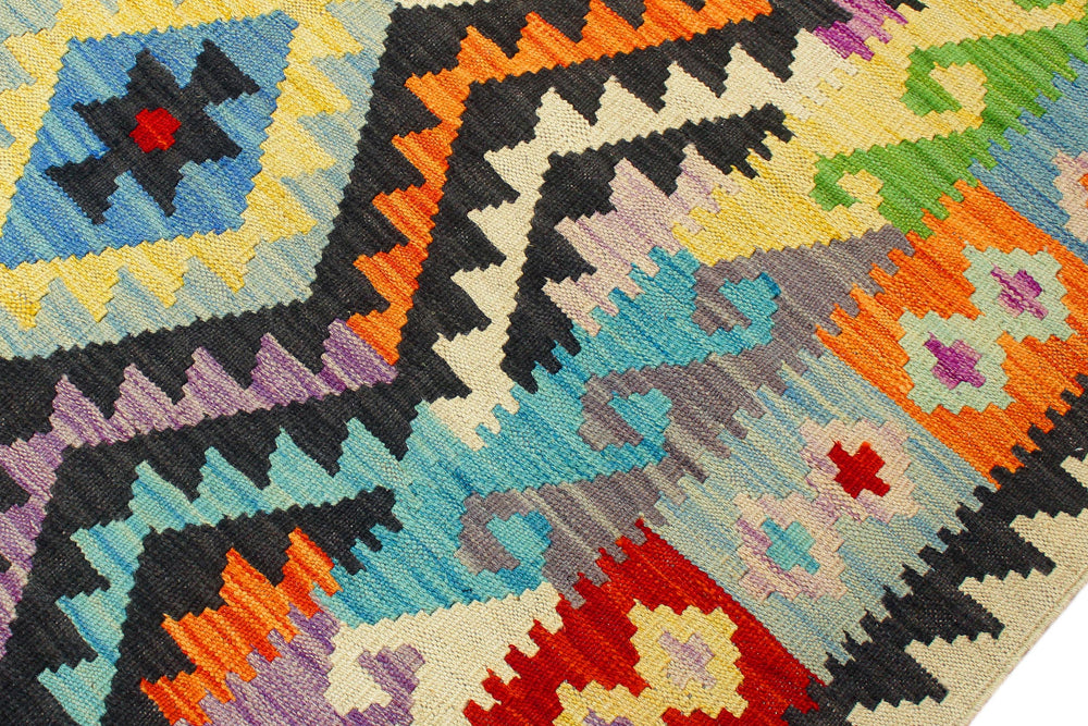 handmade Geometric Kilim Black Rust Hand-Woven RECTANGLE 100% WOOL area rug 8 x 11
