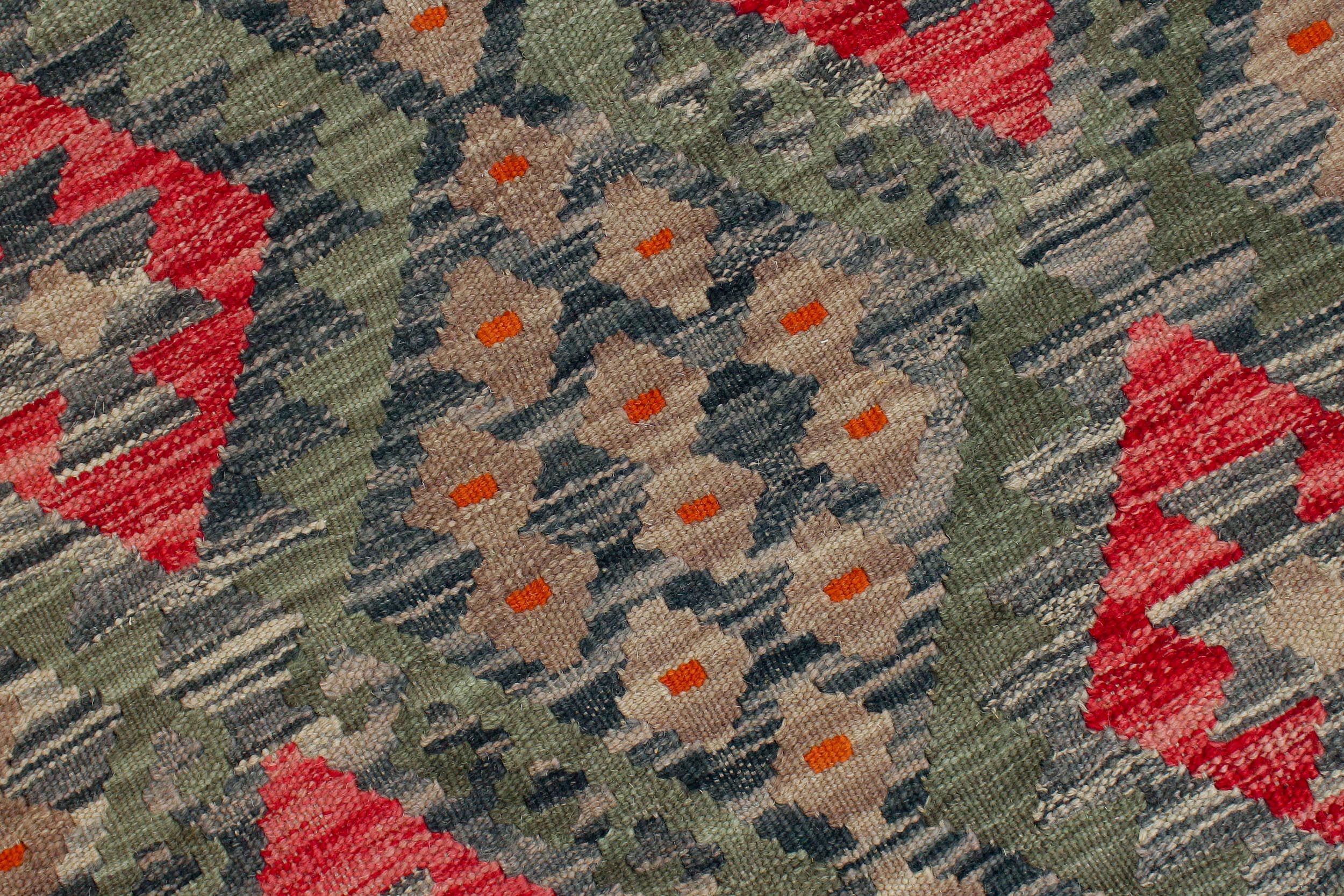 handmade Geometric Kilim Green Red Hand-Woven RECTANGLE 100% WOOL area rug 8 x 12