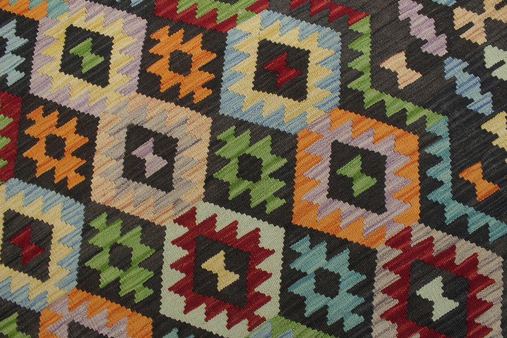 handmade Geometric Kilim Charcoal Rust Hand-Woven RECTANGLE 100% WOOL area rug 7 x 10