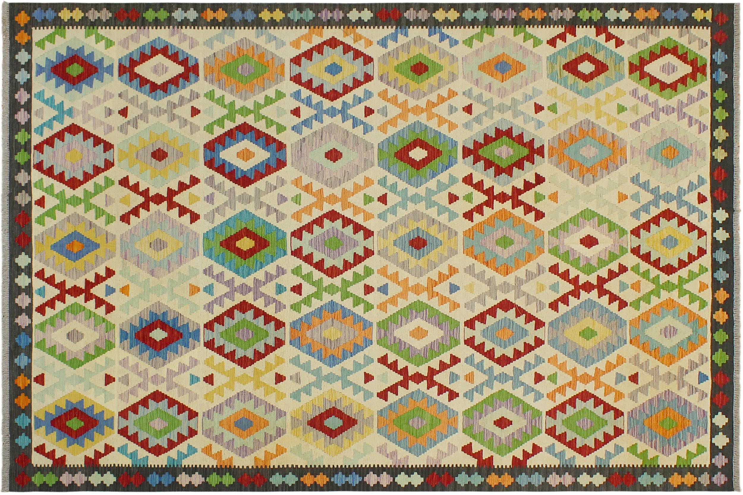 handmade Geometric Kilim Beige Charcoal Hand-Woven RECTANGLE 100% WOOL area rug 7 x 10