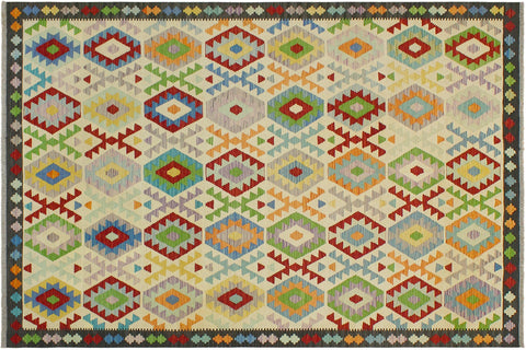 handmade Geometric Kilim Beige Charcoal Hand-Woven RECTANGLE 100% WOOL area rug 7 x 10