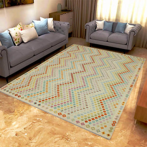 handmade Modern Kilim Blue Beige Hand-Woven RECTANGLE 100% WOOL area rug 9x11