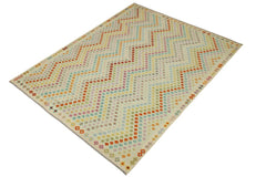 Flat Weave Kilim Antique Navaho Vintage handmade Modern Kilim Blue Beige Hand-Woven Rectangle 100% Wool Area Rug 9x11 
