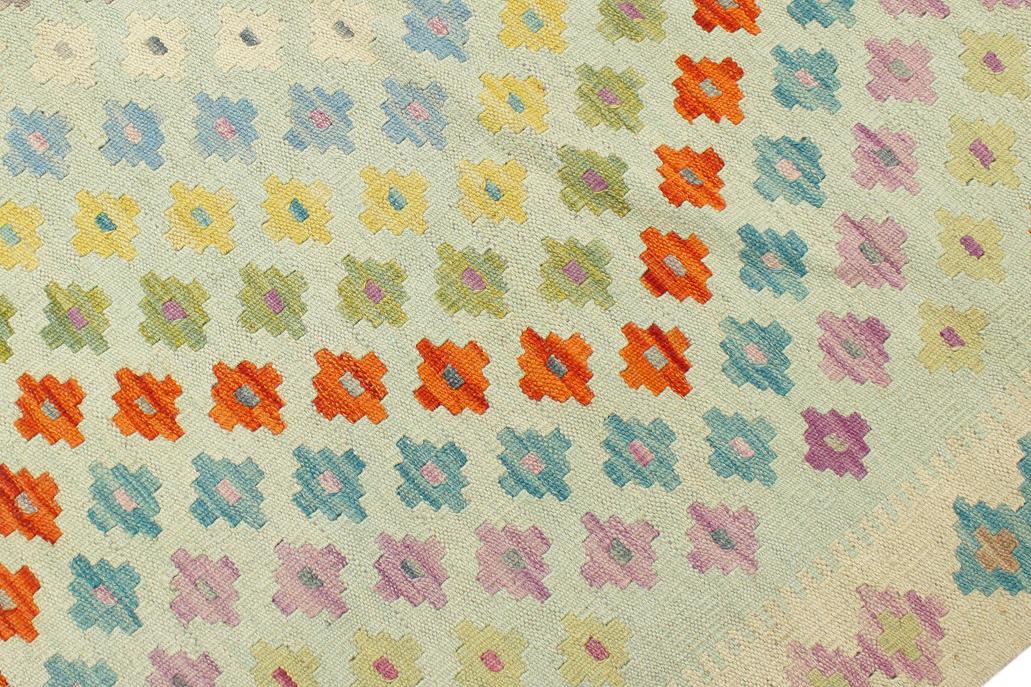 Flat Weave Kilim Antique Navaho Vintage handmade Modern Kilim Blue Beige Hand-Woven Rectangle 100% Wool Area Rug 9x11 