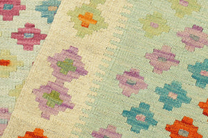 handmade Modern Kilim Blue Beige Hand-Woven RECTANGLE 100% WOOL area rug 9x11