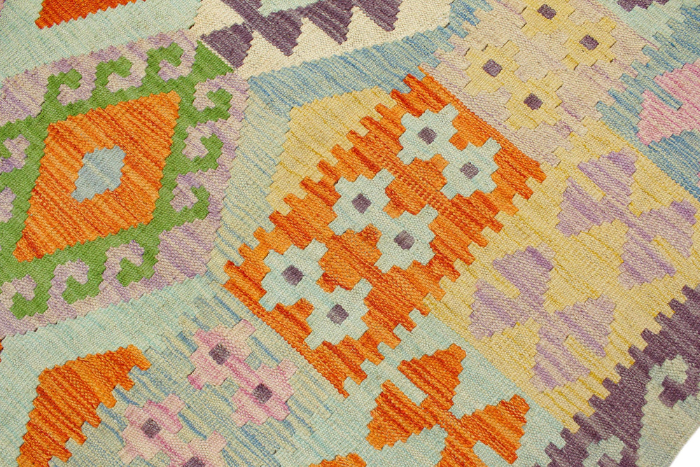 handmade Geometric Kilim Blue Rust Hand-Woven RECTANGLE 100% WOOL area rug 8 x 10