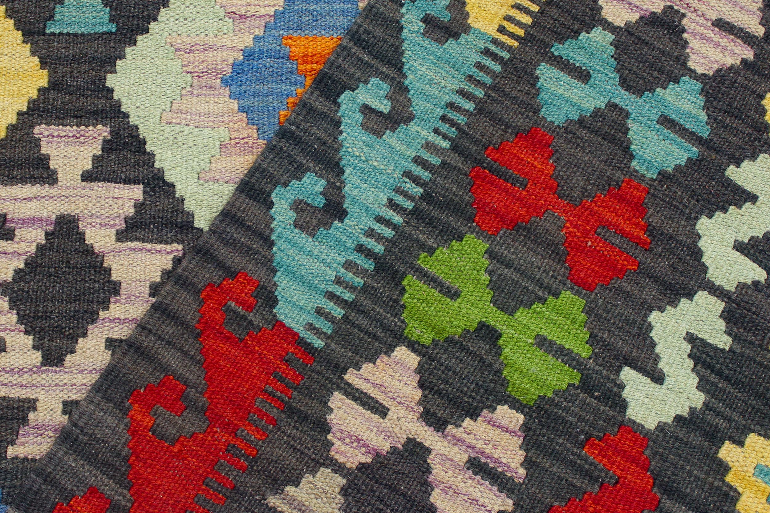 handmade Geometric Kilim Charcoal Rust Hand-Woven RECTANGLE 100% WOOL area rug 7 x 10