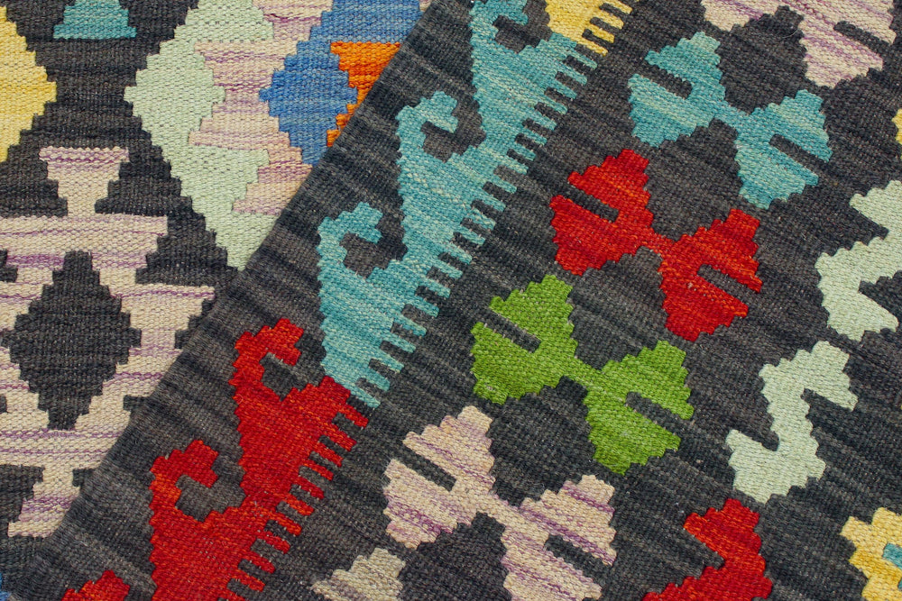 handmade Geometric Kilim Charcoal Rust Hand-Woven RECTANGLE 100% WOOL area rug 7 x 10