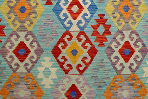 handmade Geometric Kilim Blue Rust Hand-Woven RECTANGLE 100% WOOL area rug 6 x 8