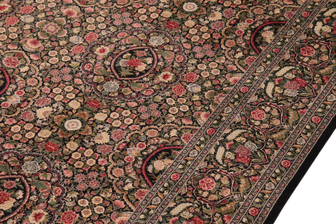 handmade Traditional Regular Black Green Hand Knotted RECTANGLE 100% WOOL area rug 10x14