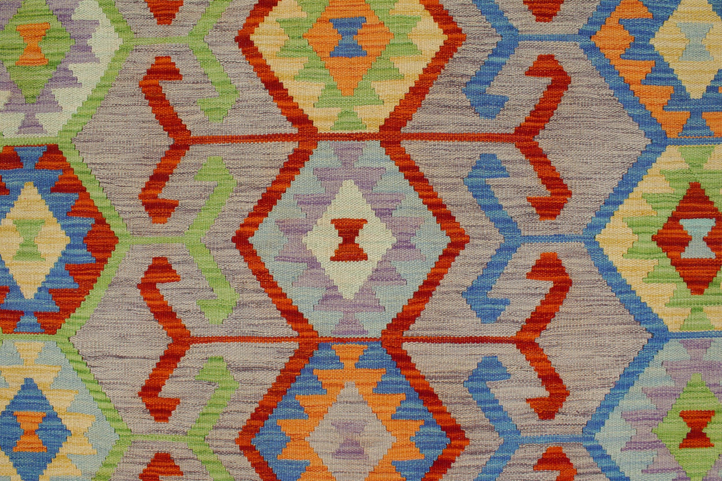 handmade Modern Kilim Purple Rust Hand-Woven RECTANGLE 100% WOOL area rug 7x10