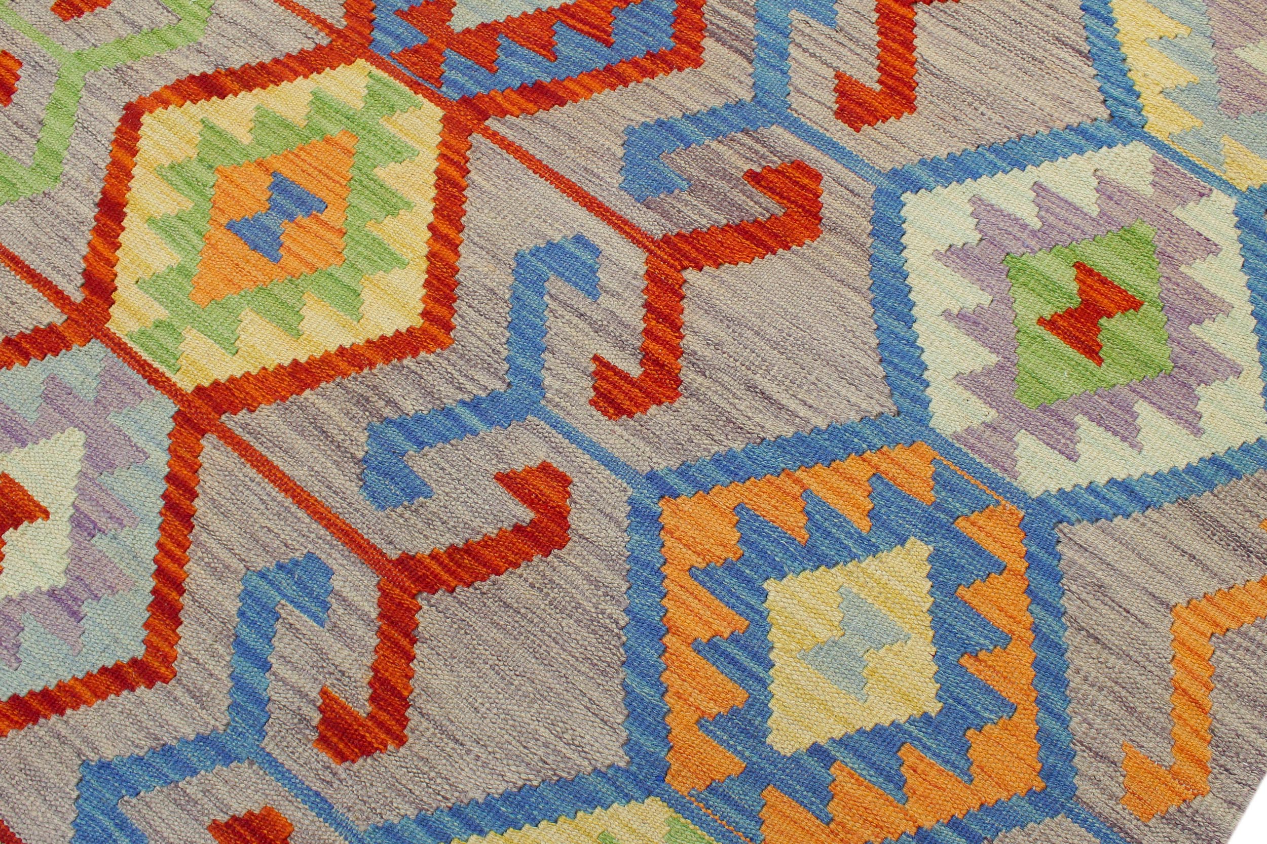 handmade Modern Kilim Purple Rust Hand-Woven RECTANGLE 100% WOOL area rug 7x10