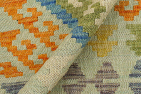 handmade Geometric Kilim Blue Orange Hand-Woven RECTANGLE 100% WOOL area rug 5x6