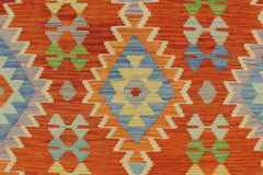 Flat Weave Kilim Antique Navaho Vintage handmade Modern Kilim Rust Blue Hand-Woven Rectangle 100% Wool Area Rug 5x7 