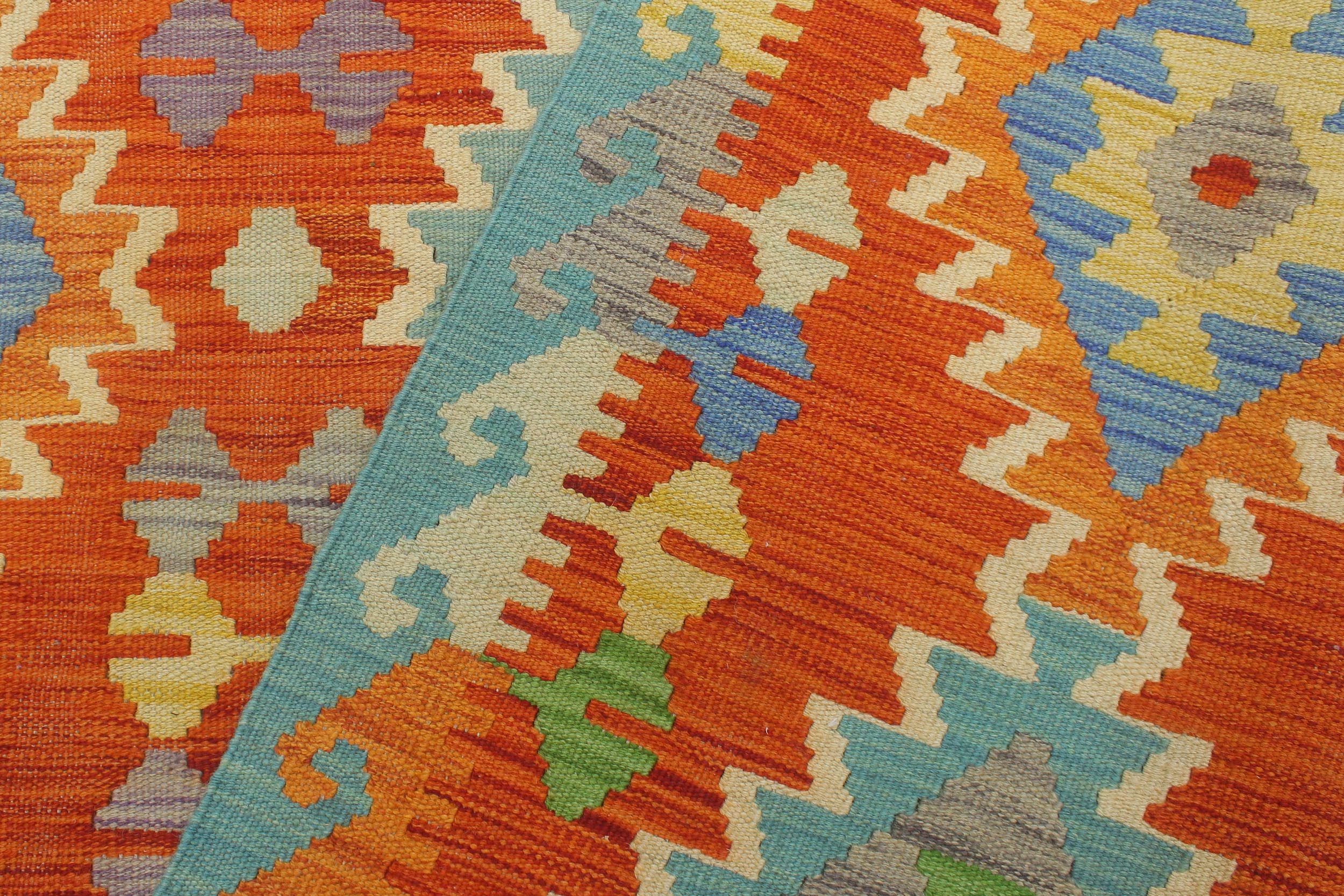 handmade Geometric Kilim Rust Blue Hand-Woven RECTANGLE 100% WOOL area rug 5 x 7