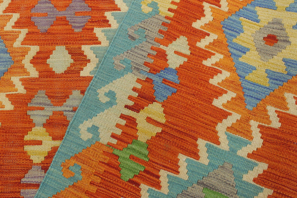 handmade Geometric Kilim Rust Blue Hand-Woven RECTANGLE 100% WOOL area rug 5 x 7