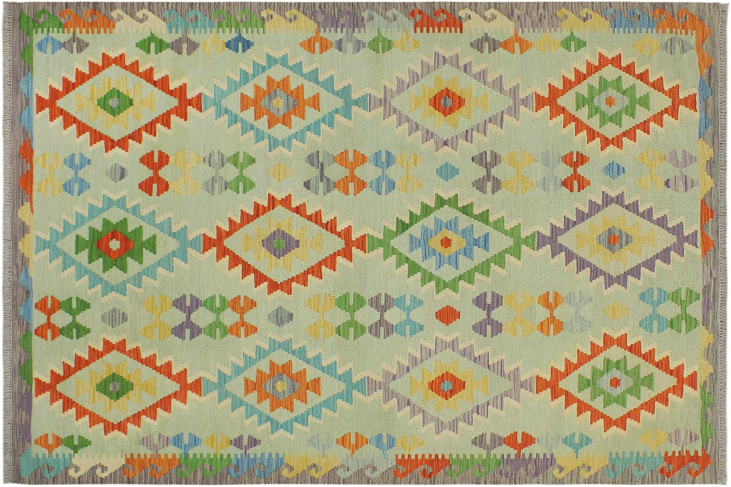 handmade Geometric Kilim Blue Rust Hand-Woven RECTANGLE 100% WOOL area rug 5x6