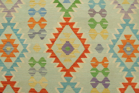 handmade Geometric Kilim Blue Rust Hand-Woven RECTANGLE 100% WOOL area rug 5x6